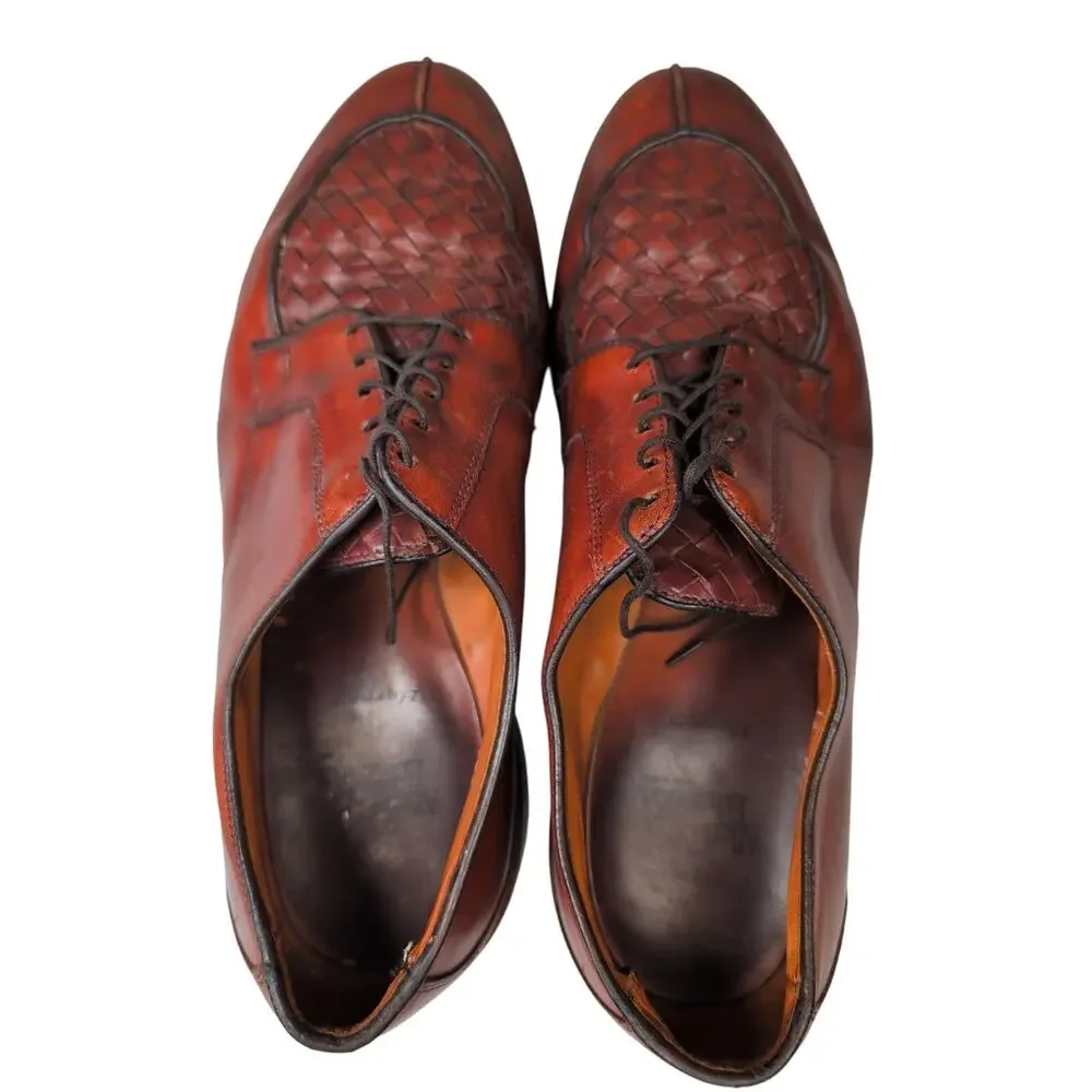 Allen Edmonds Hersey Dress Shoe Men 12D Split Moc Toe‎ Chili Weave Lace Up Brown
